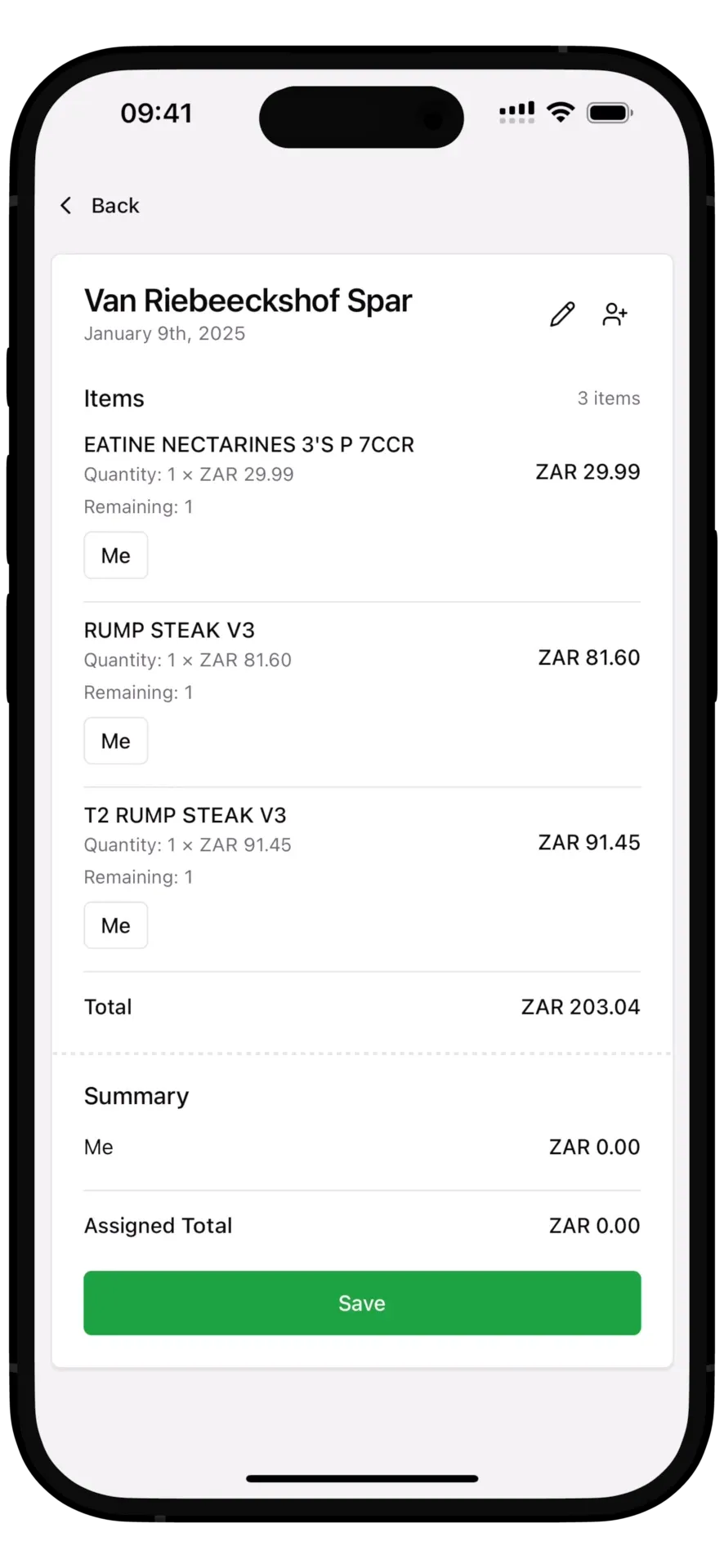 Receipt scanning screen